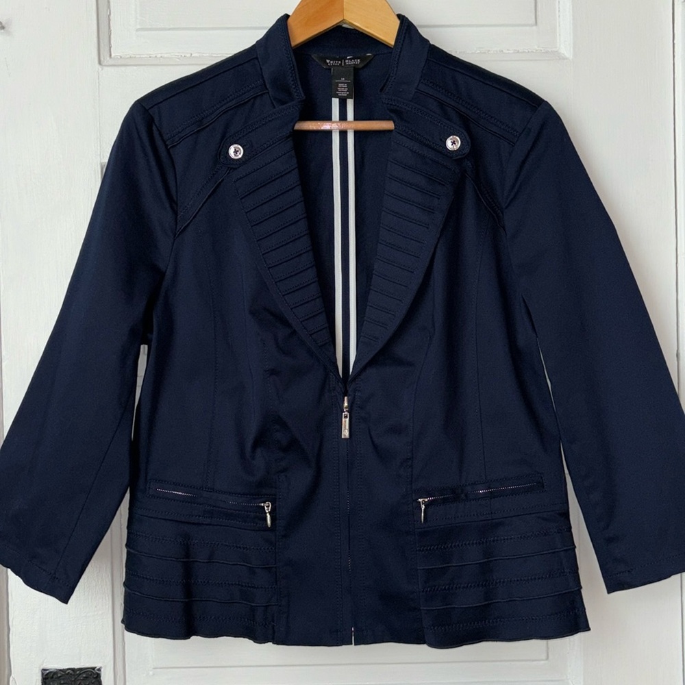 White House Black Market Navy Zip-Front Blazer Jacket